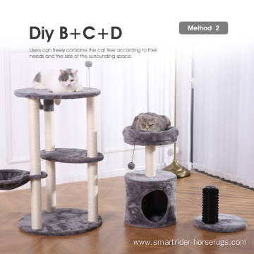 60" DIY Large Cat Tower Unique Cat Trees Cat Sleeping Condo With Plastic Brush